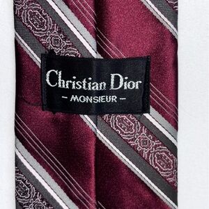 Dior Monsieur Burgundy and Gray Striped Tie
